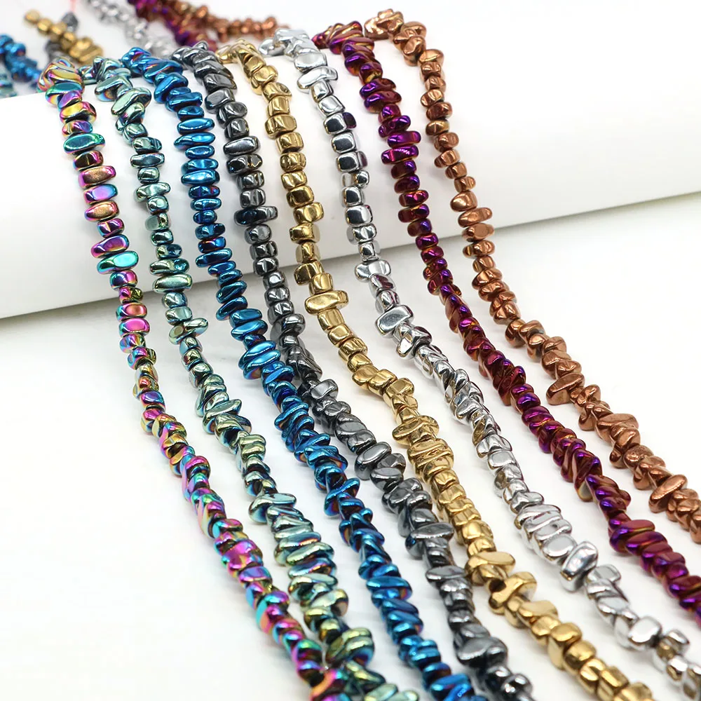 

Gold Silver Plated Natural Hematite Stone Irregular Gravel Loose Spacer Beads for Jewelry Making DIY Bead Bracelet Necklace 15"