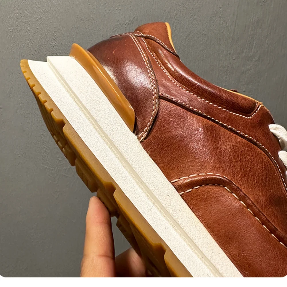 أحذية كاجوال مصنوعة يدويًا من جلد الحصان - أحذية رياضية كاجوال كاجوال كلاسيكية جديدة للرجال من الجلد بمقدمة مستديرة قابلة للتنفس للرجال #4