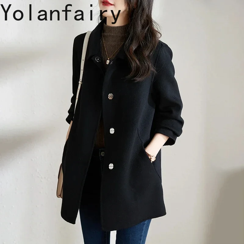 

New Double-sided Woolen Jacket for Women Autumn Winter High Quality 100% Wool Coat Square Collar Abrigo Mujer Invierno 2024