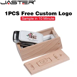 Free Custom Logo USB Flash Drive 128GB Wood Box Pen Drive 64GB Color Printing Memory Stick 32GB Wedding Gifts Pendrive 16GB 8GB