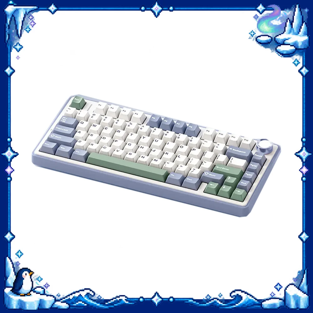 AULA F75 Wireless Mechanical Keyboard Tri Mode Bluetooth 2.4G USB C RGB Hot Swap Gasket Knob Snow Cedar Green Reaper Switch