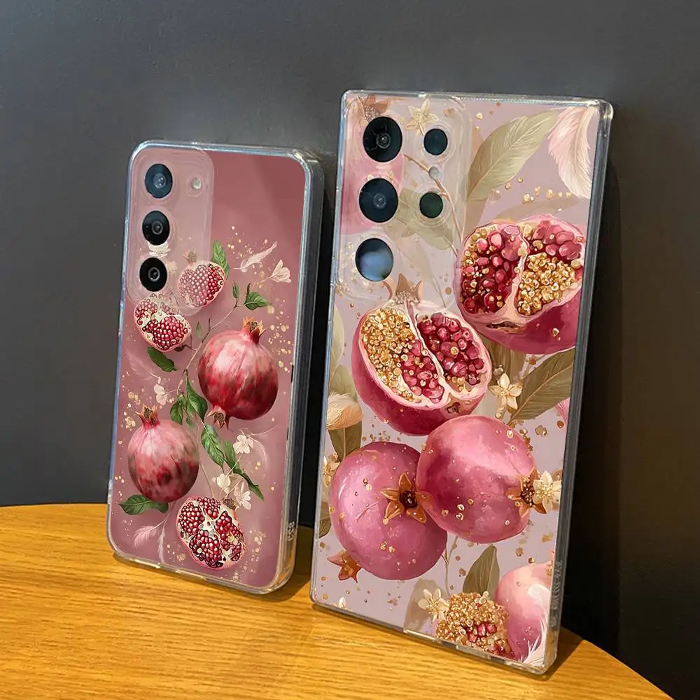 

Gold Pink Pomegranate Art Phone Case Silicone For Samsung S30,23,21,22,20 FE lite,S10,9,PIus Note20ultra Soft Transparent