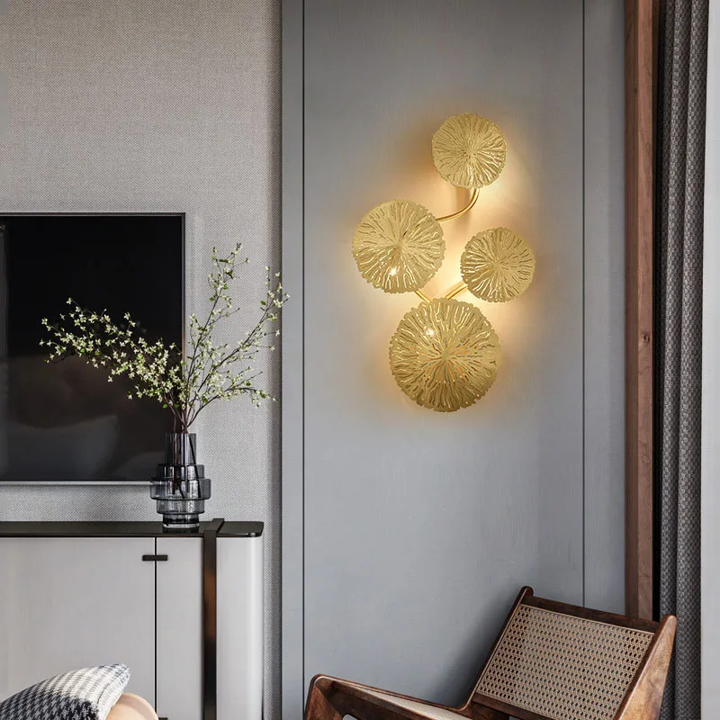 Wall Sconce G4 Bulbs Copper Led Lustre Gold Lotus Leaf Interior Wall Light Vintage Retro Bedside Living Room Art Decor Home Lamp