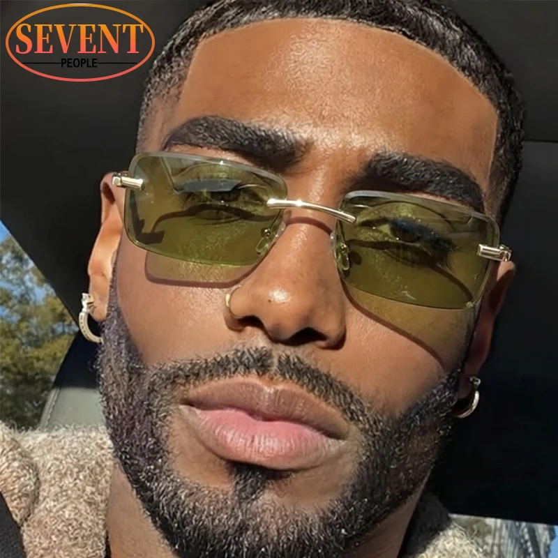 

Steampunk Small Rectangle Rimless Sunglasses Men 2026 Luxury Designer Trendy Metal Frame Sun Glasses For Male Outdoor Shades