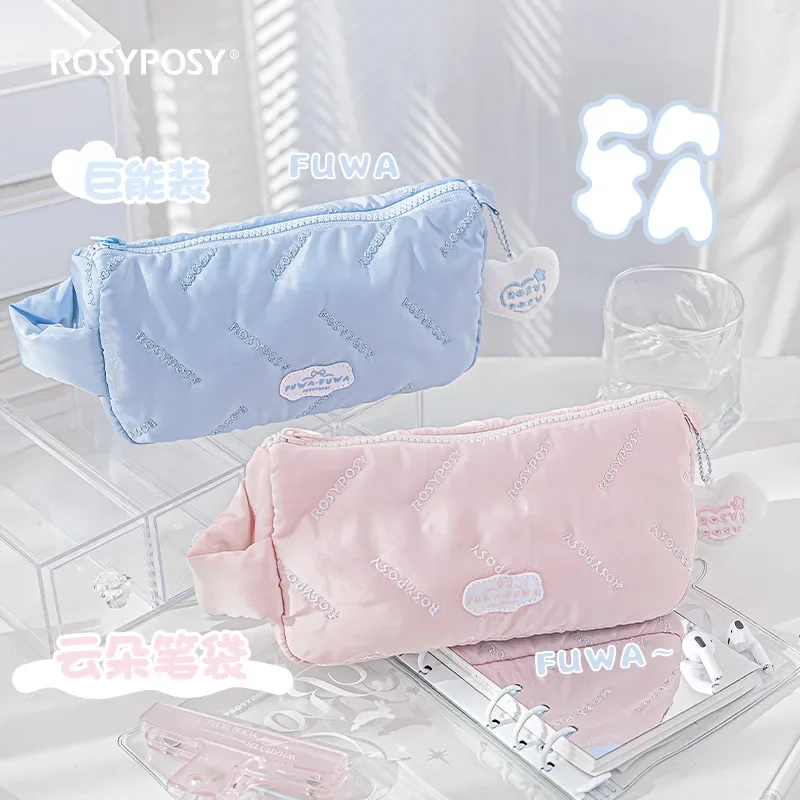 Imagem -02 - Rosado Pose-case Lápis Bonito para Estudante Simplicidade Candy Color Cosmetic Bags Bolsa de Armazenamento de Papelaria de Alta Capacidade Material Escolar