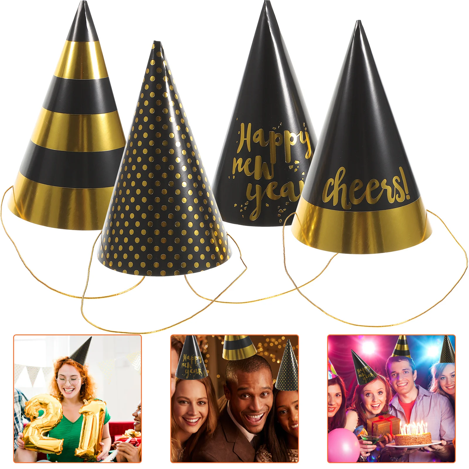 

20Pcs New Year Party Paper Cone Hats Creative Shiny Novelty Cap Party Decorative Hats for Celebration Events Novelty Cap