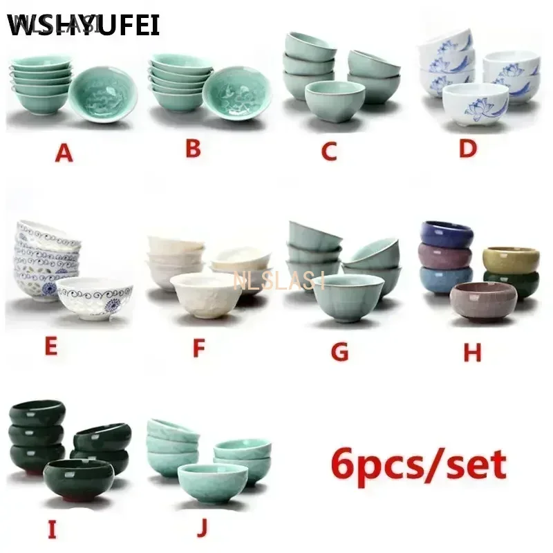 6 sets Chinese ceramic cups fish cups blue and white  teapot small porcelain tea bowl tea cup teaset accessories drink Drinkware