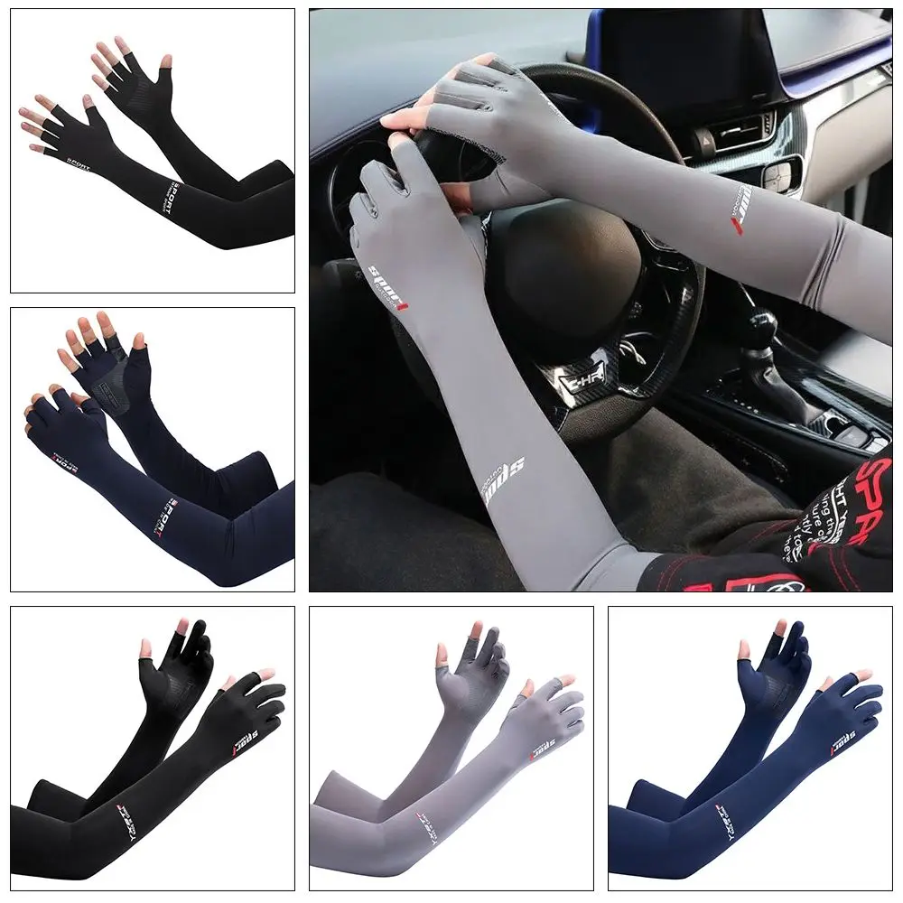 

Outdoor Sports Sun Protection Anti-UV Ice Sleeve Armguards Riding Gloves Ice Arm Sleeves Five-Fingers