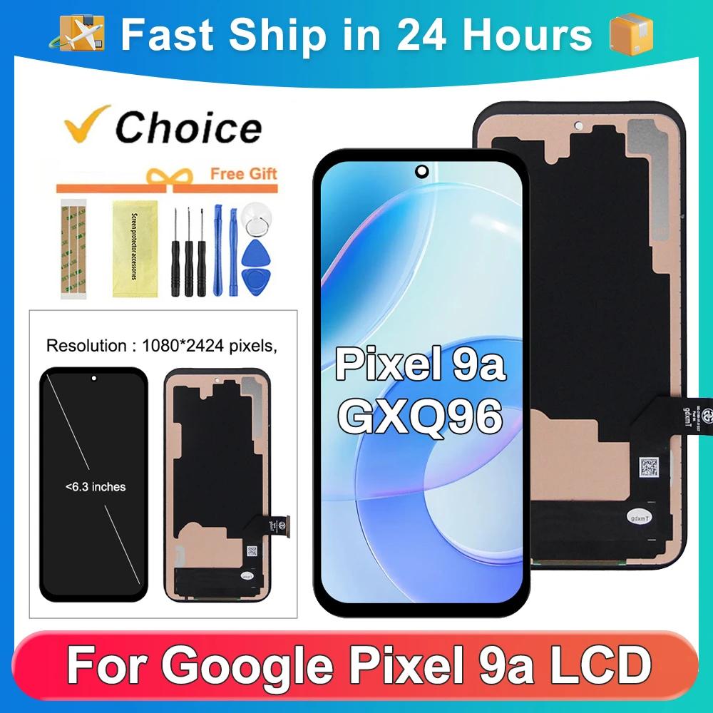 google-pixel-9a-gxq96-gtf7p-g3y12-lcdディスプレイタッチスクリーンデジタイザーアセンブリ交換用、google-pixel-9aでテスト済み