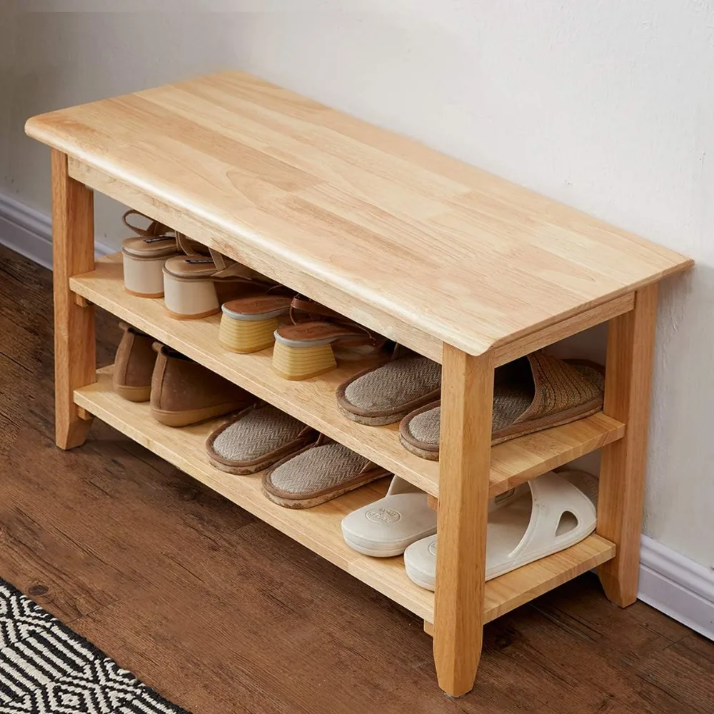 

Storage Bench Wooden Shoe Rack Bench Simple Style Wood Entryway Bench (Natural,31.5)