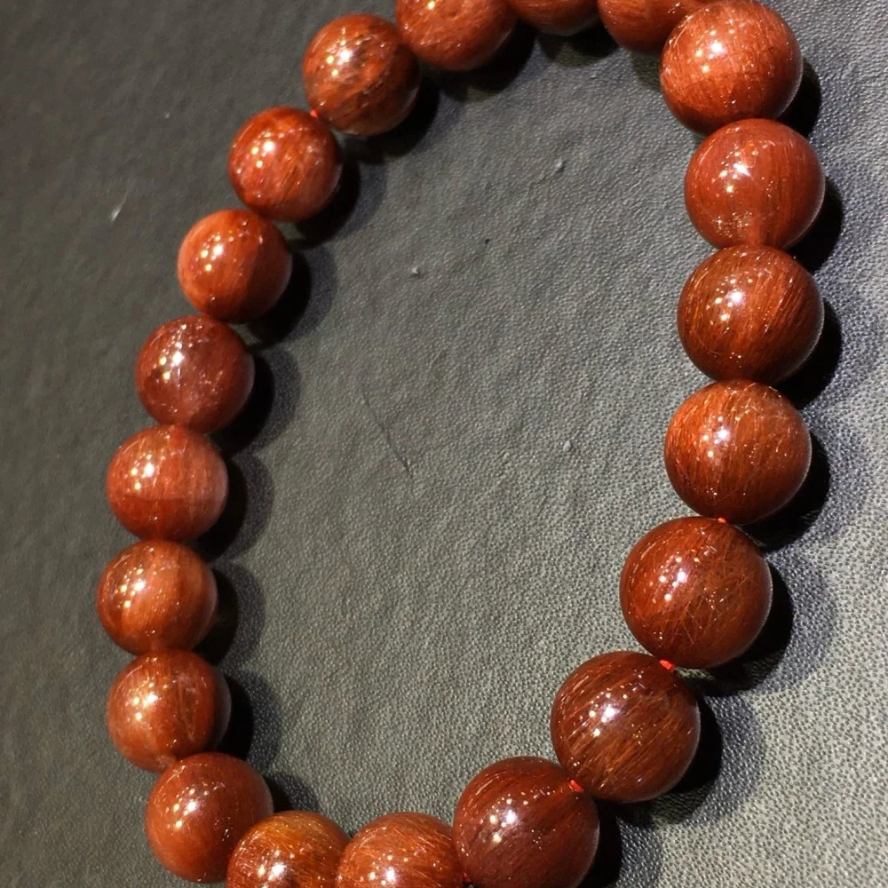 9.5mm Natural Red Hair Quartz Crystal Bead Bracelet Women Reiki Healing Strand Bangles Jewelry For Female Gift 1PCS