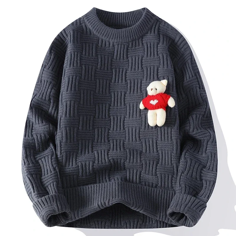 2024 New Autumn Winter High End Thick Warm Sweater Men Korean Fashion Mens Sweaters With Bear Long Sleeve O-Neck Male Pullovers