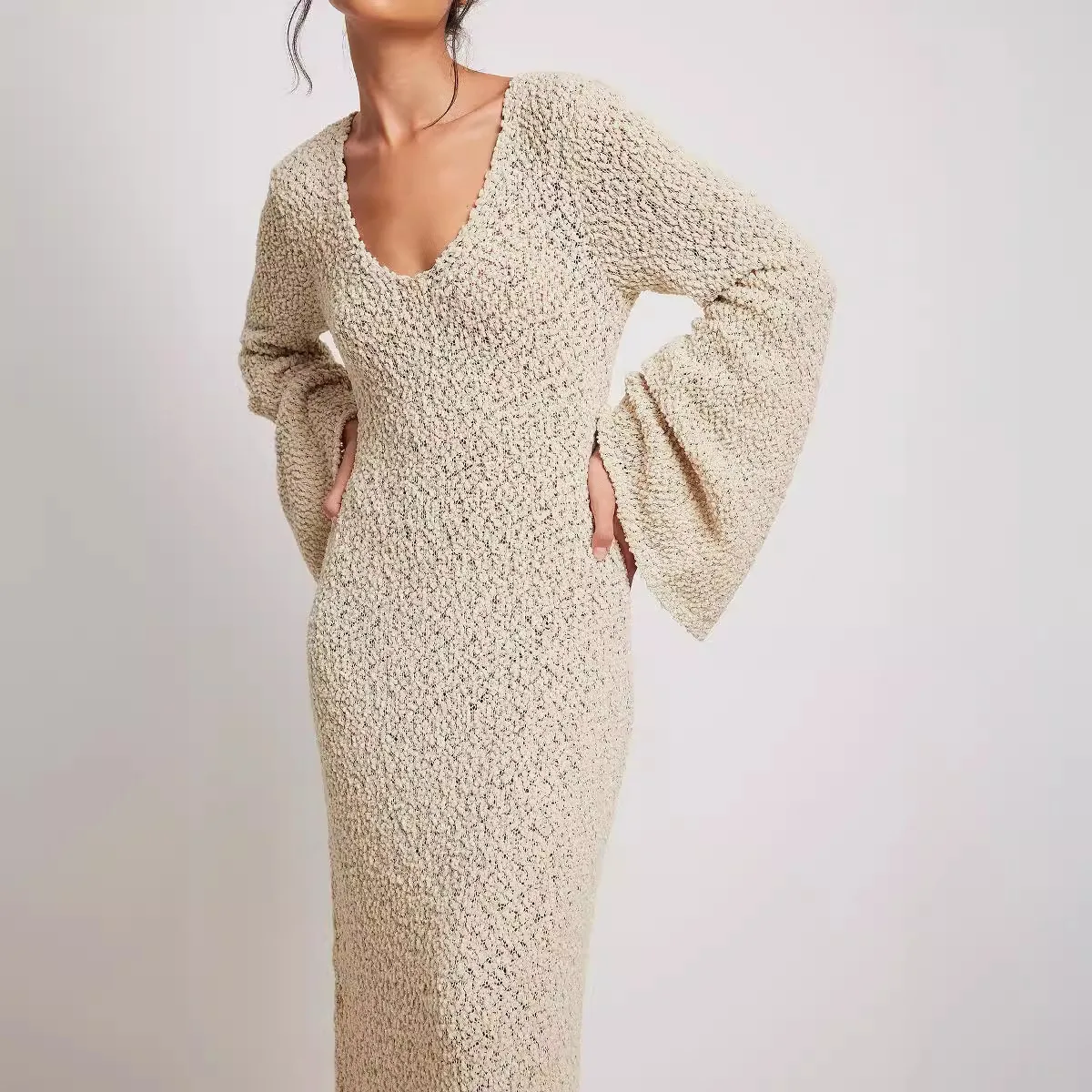 Womens Dresses Autumn New Sweater Long Skirt Temperament Slimming Versatile Dress Slight Perspective Bohemian Style