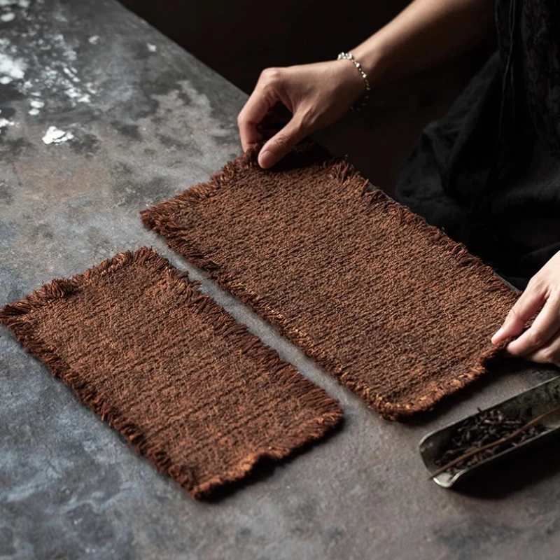 

Чайный коврик, дорожка для стола с растениями ручной работы, чистый хлопок, толстый грубый сухой замок, аксессуары для чайной церемонии в стиле ретро ваби-саби.