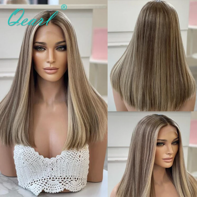 

New in Virgin Human Hair Full Lace Wig Silky Straight 13x6 Lace Frontal Wigs for Women Ash Brown Blonde Highlights 180% Thick