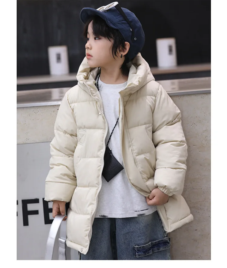 

Kids Down Cotton Padded Mid Long Jacket 2025 New Thickened Warm Winter for Boys Girls Children Fashionable Thermal Outerwear