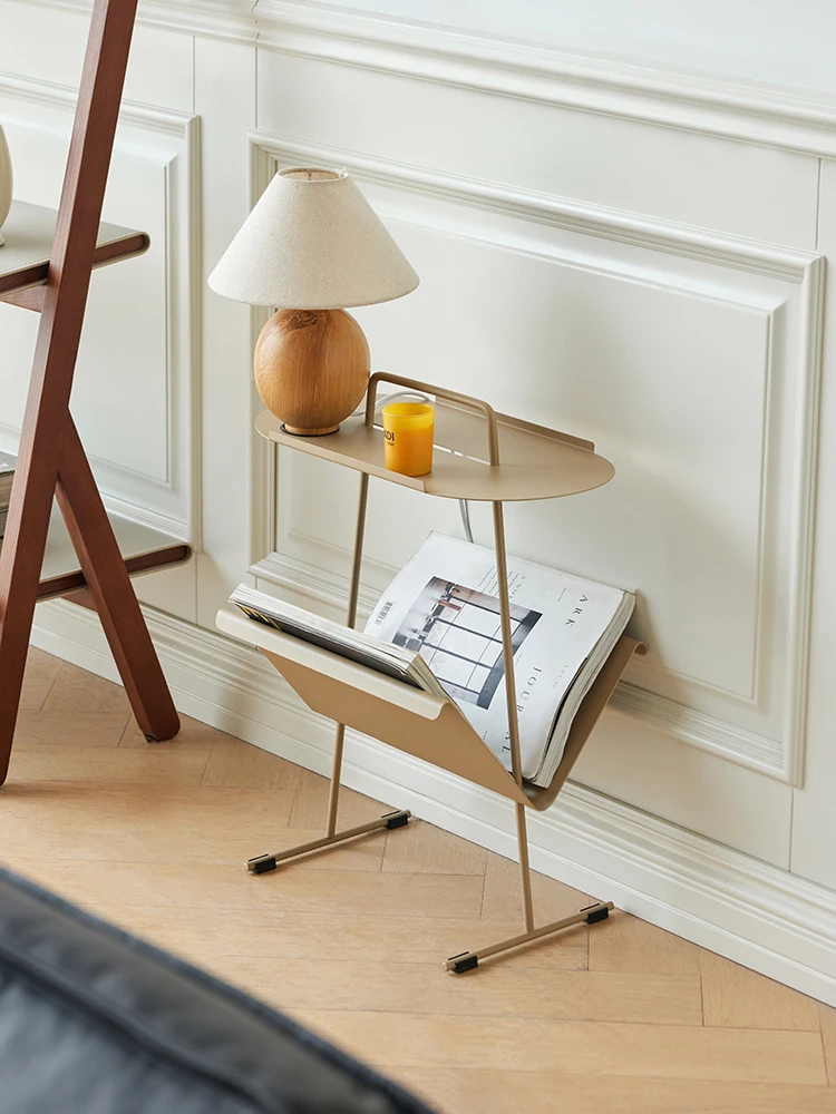 Designer Sofa Side Table Metal Storage Magazine Rack Small Apartment Mini Simple Corner Table with Iron Storage Rack image 5
