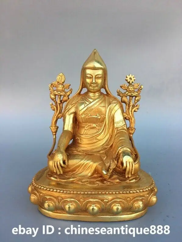 6.5'' China Buddhism Bronze Gilt Je Tsongkhapa Lama Tsong Khapa Buddha Statue