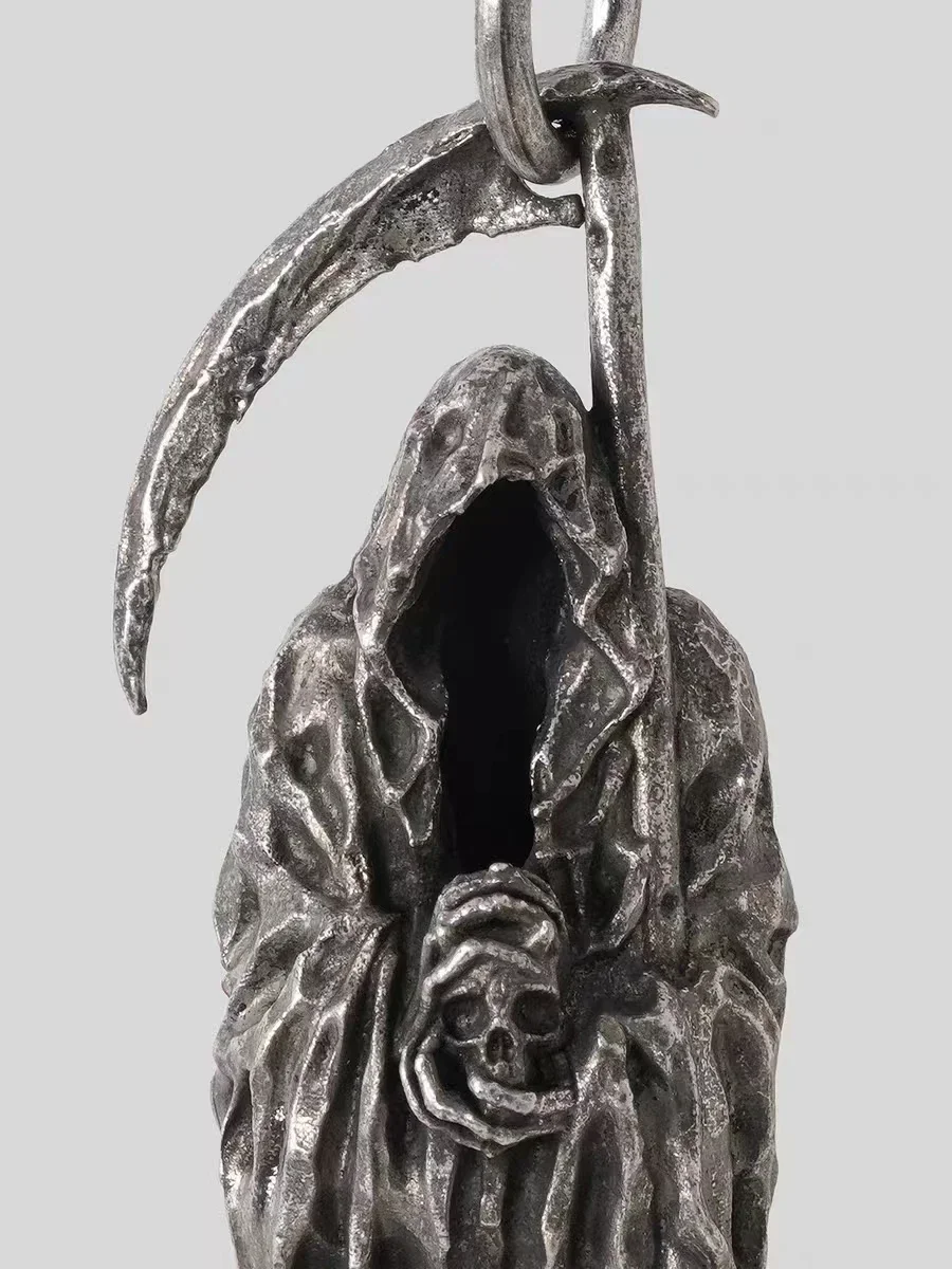 Colgante gótico de guadaña del infierno, collar de calavera de demonio místico, joyería de Halloween Punk Rock para motocicleta para hombre