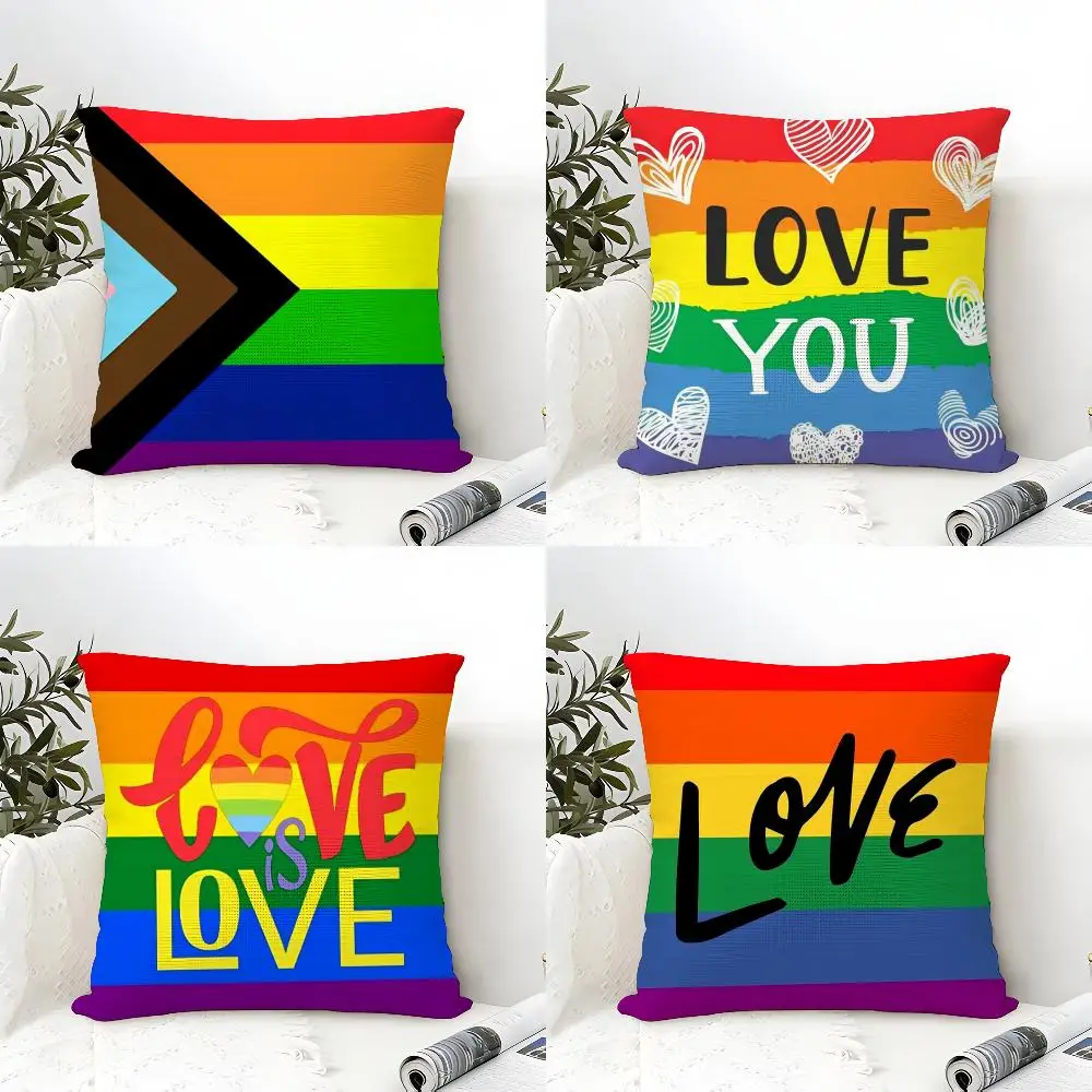 Homosexual Rainbow Flag Cushion Cover Eco Linen Pillow Case Double-Sided Print Breathable Durable Zipper Home Decor Gift