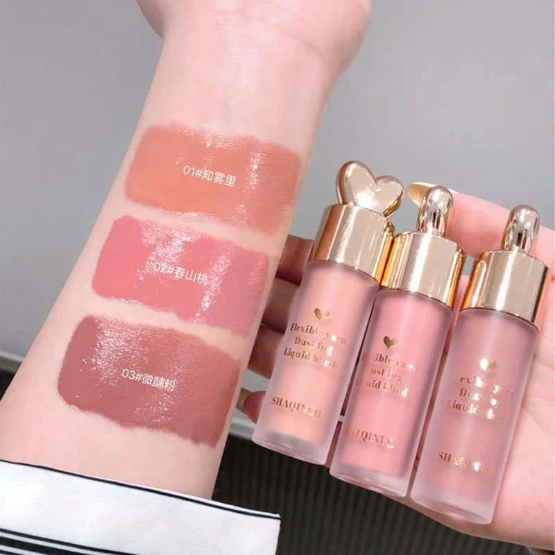 Bastão de Blush Líquido Impermeável Natural de Longa Duração, Pó Facial, Estilo Névoa, Bochechas, Lábios, Contornos dos Olhos, Sombreamento Vermelho