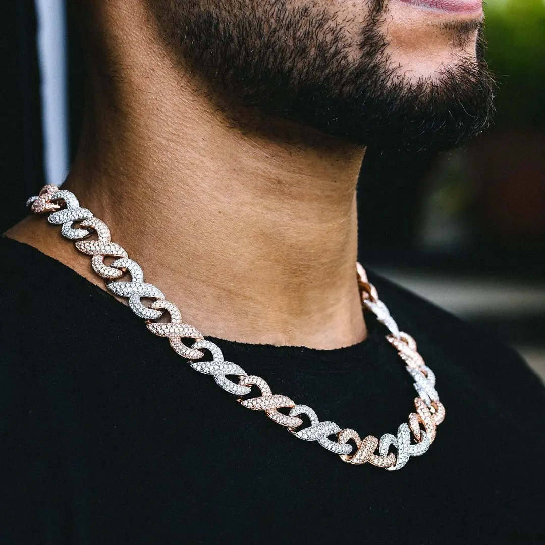 

Promotion Iced Out Inifity Charm Cuban Chain Choker Necklace Two Tone Color Heavy Women Mens Hip Hop Jewelry