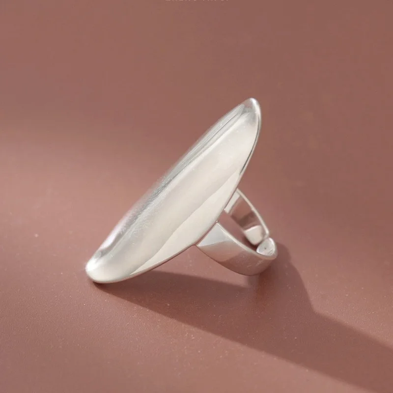 925 Sterling Silver Open Finger Ring Big Arc Polished Oval Geometric Punk For Women Girl Jewelry Gift Dropship Wholesale