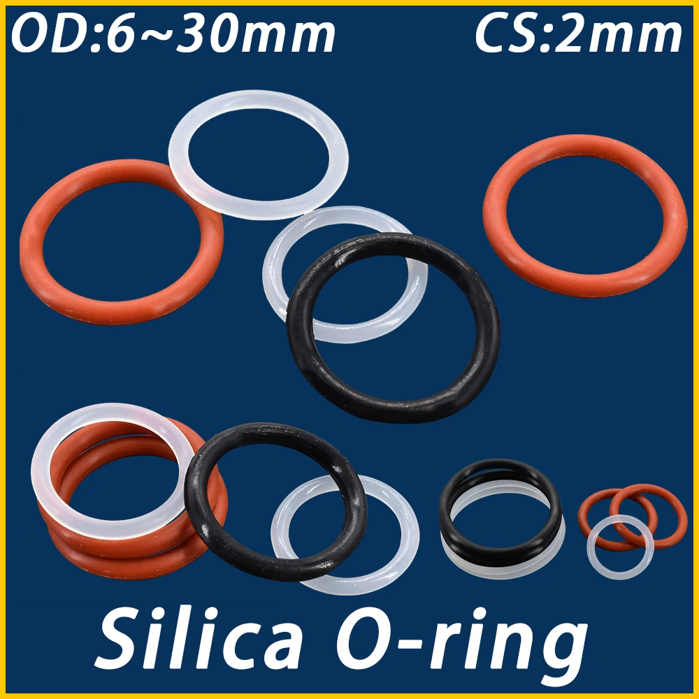 Black Red White Silicone O-Ring Washers Gasket Sealing Waterproof and Insulated Rubber Silicon Ring CS 2MM OD 6~30MM VMQ Gaskets 