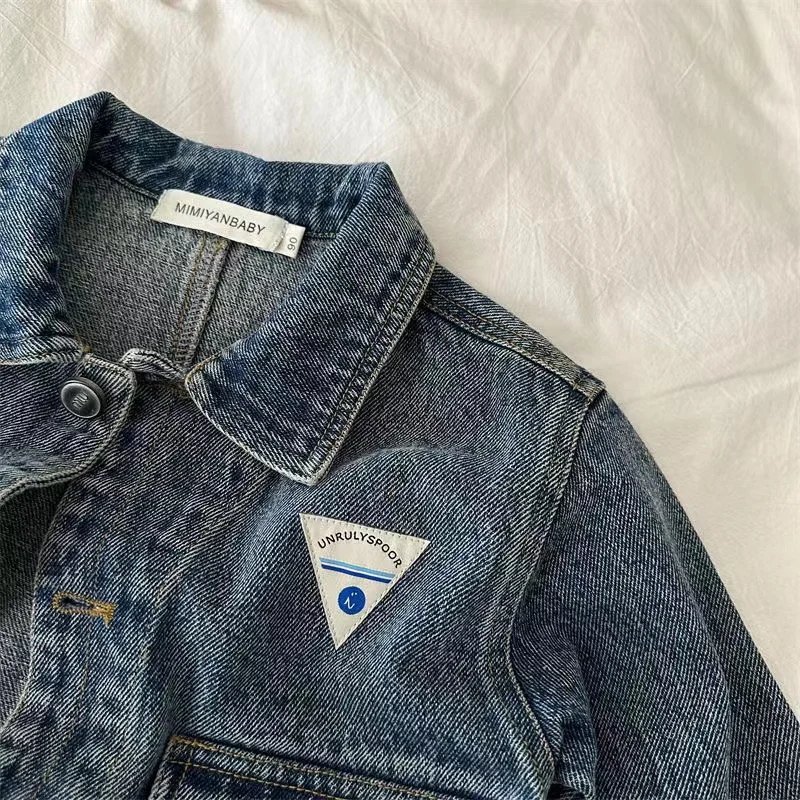 1-9Y Children's Coat 2024 Fall New Boys and Girls Do Old Denim Shirt Baby Retro Shirt Coat 90-140cm