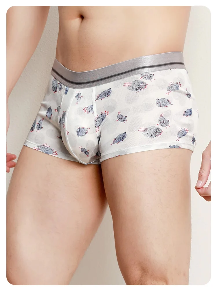 SuyaDream Mens 100%Silk Panties Printed Soft Comfortable Boxer short Middle Waisted Real Silk Boxers