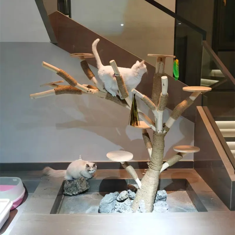 Cat Climbing Frame Nest Tree Twine Solid Wood Scratchers Pet Products Supplies Furniture Luxury Villa Cats Jumping Platform Toys