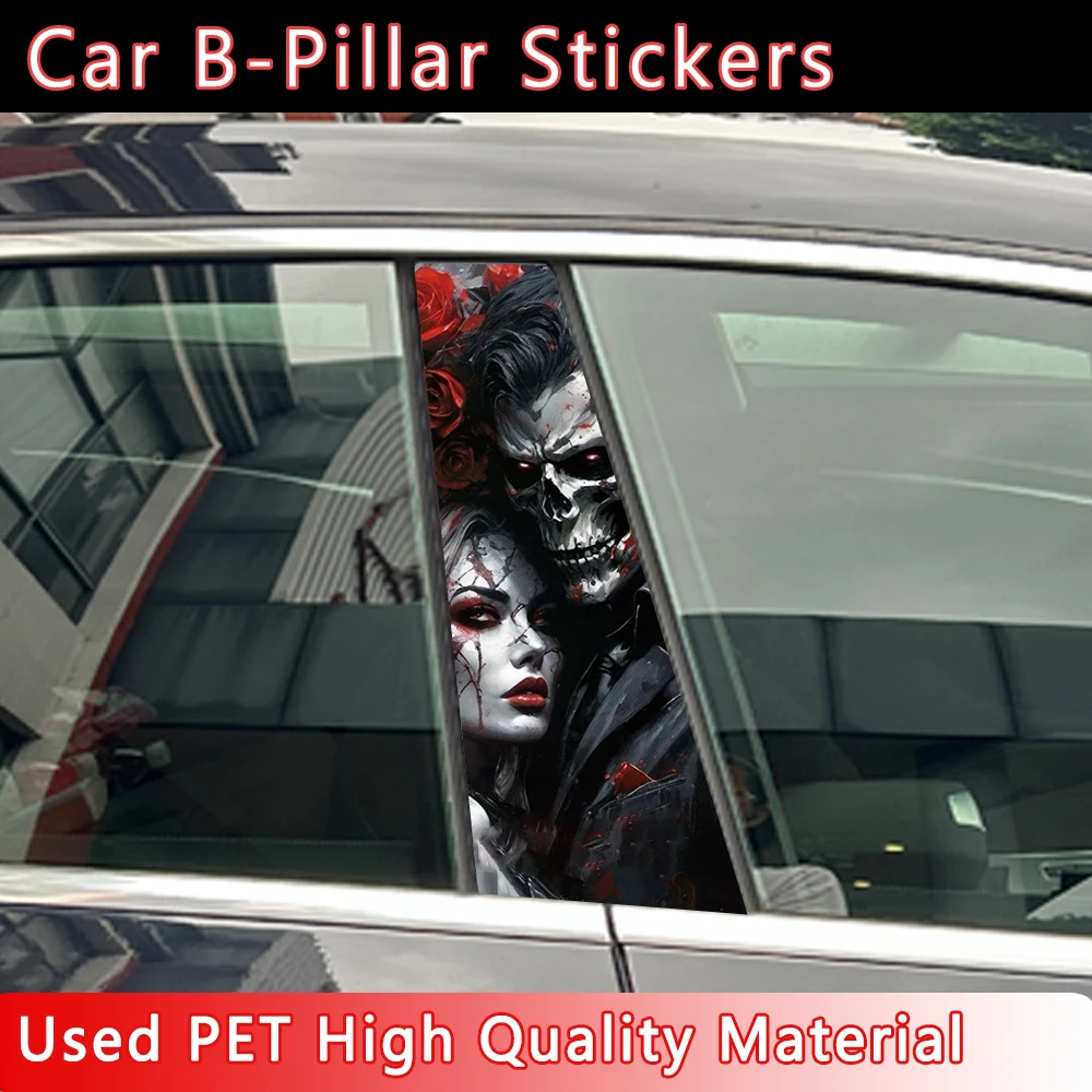 Gothic Skull Couple Car Stickers B-pillar Sunscreen DIY Auto Center Column Cover Scratches Cartoon Decoration Accessories