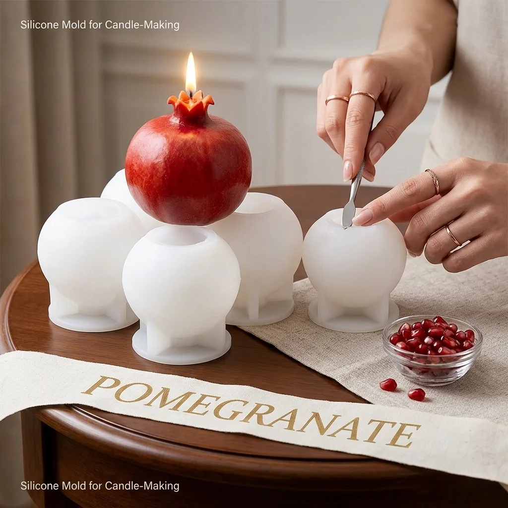 3D Granatapfel-Kerzenform Realistische Frucht-Silikonform für Kerzenherstellung DIY Aromatherapie Gips Seife Wachs Harzguss