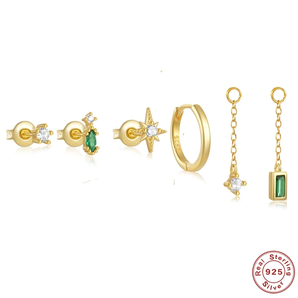 VAL 6 teile/satz S925 Sterling Silber Grün Zirkon Kette Baumelt Ohrring für Frauen Ohr Schnalle Schmuck Geschenk Pendientes Boucle soi