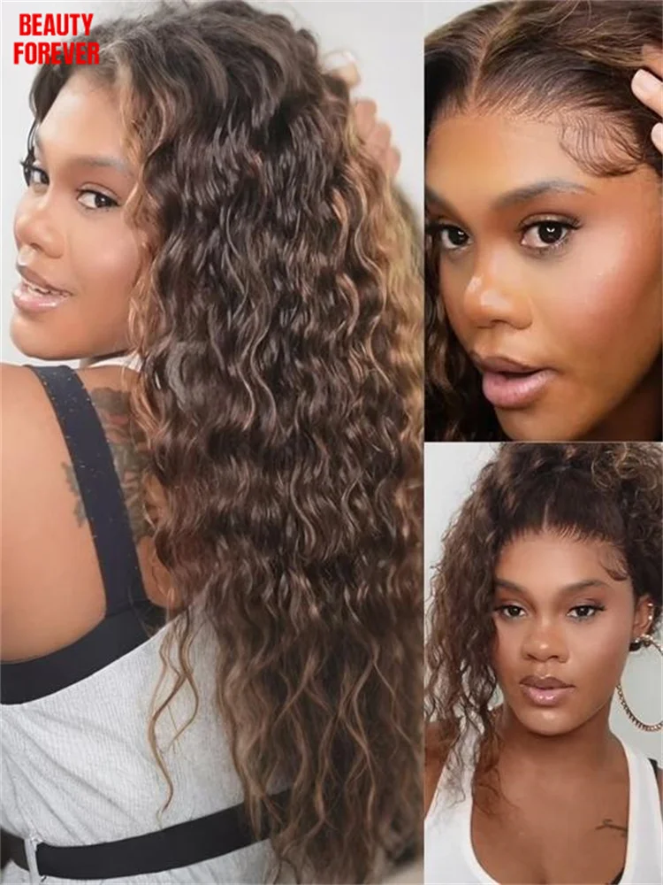 Beauty Forever 7x5 Bye Bye Kots 3.0 موجة المياه تسليط الضوء على شعر مستعار أشقر بدون صمغ بني داكن يرتدي والذهاب باروكة من شعر طبيعي