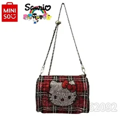 Miniso Hello Kitty New Women's Shoulder Bag Luxury Brand with Diamond Fashion Women's Shoulder Bag Cartoon Cute Mini Women's Bag