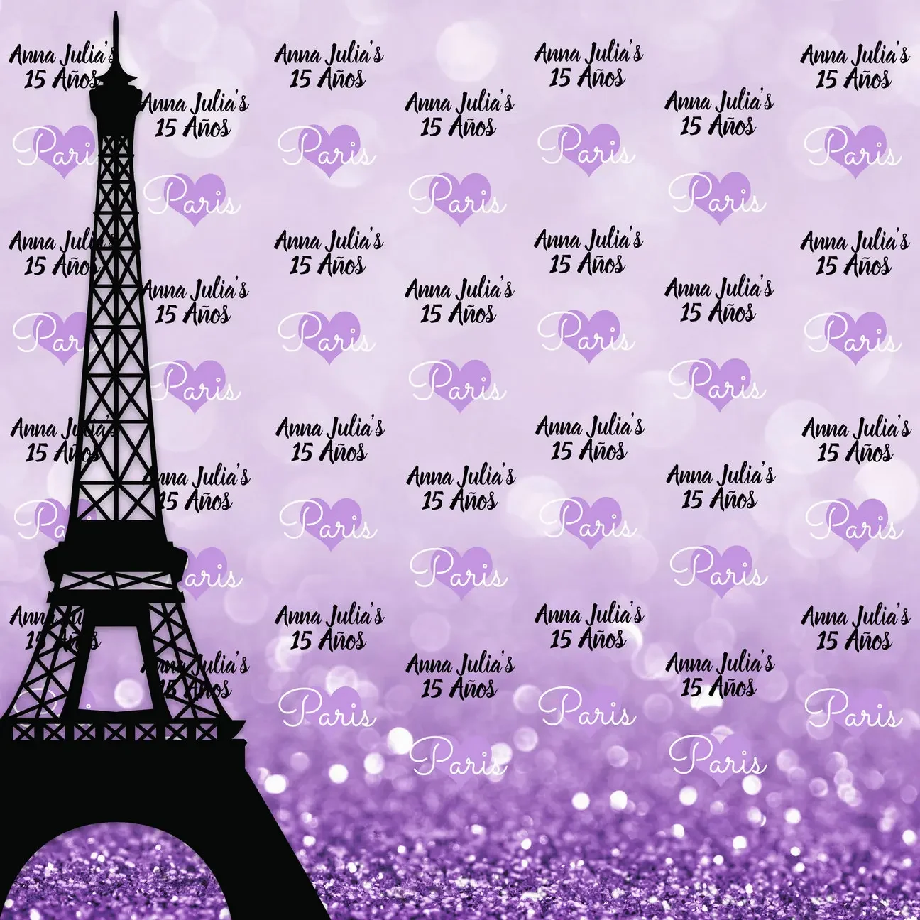 

custom Purple Paris Sparkle Eiffel Tower Heart Polka Dot Sequins Bokeh backgrounds Computer print party backdrop