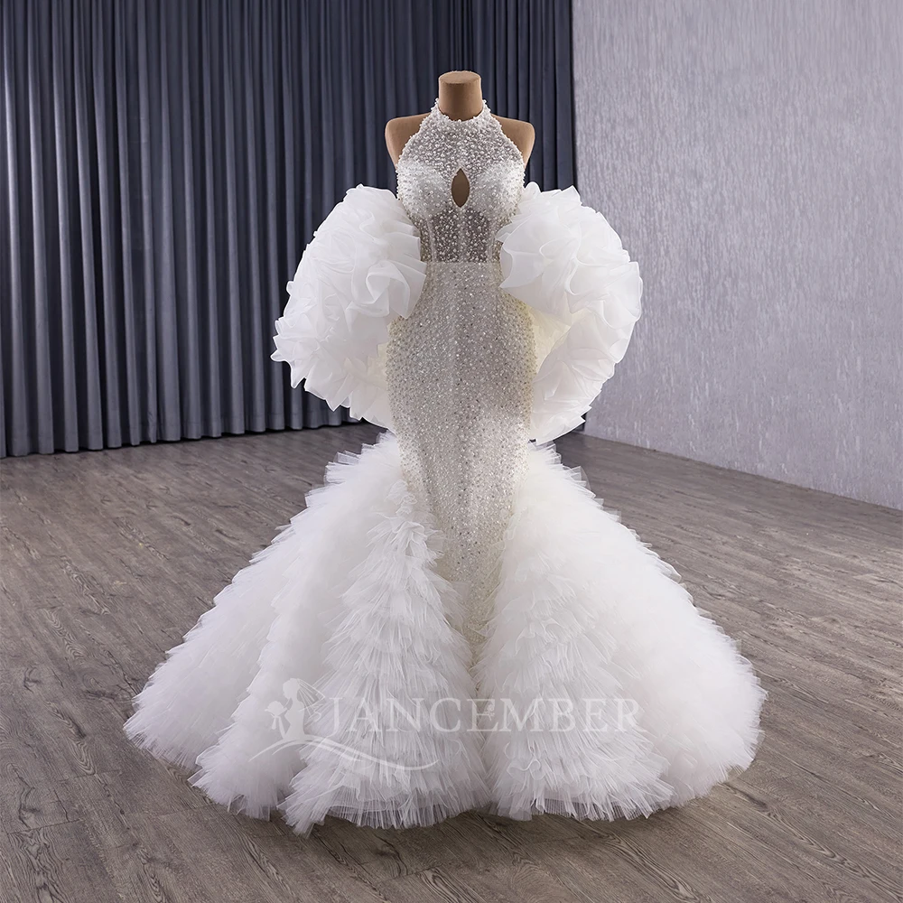 

Customized 2025 Princess Wedding Dress Pearl Beading Removable Sleeves Bride Style Fugitive Long Train Vestidos De Novia Civil
