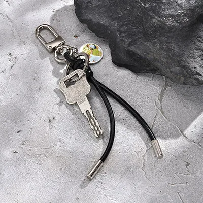 Vnox Photo Customized Key Chain, Black PU Soft Leather Rope Keychains Image Metal Plate Key Chain, Custom Birthday Gift for Dad