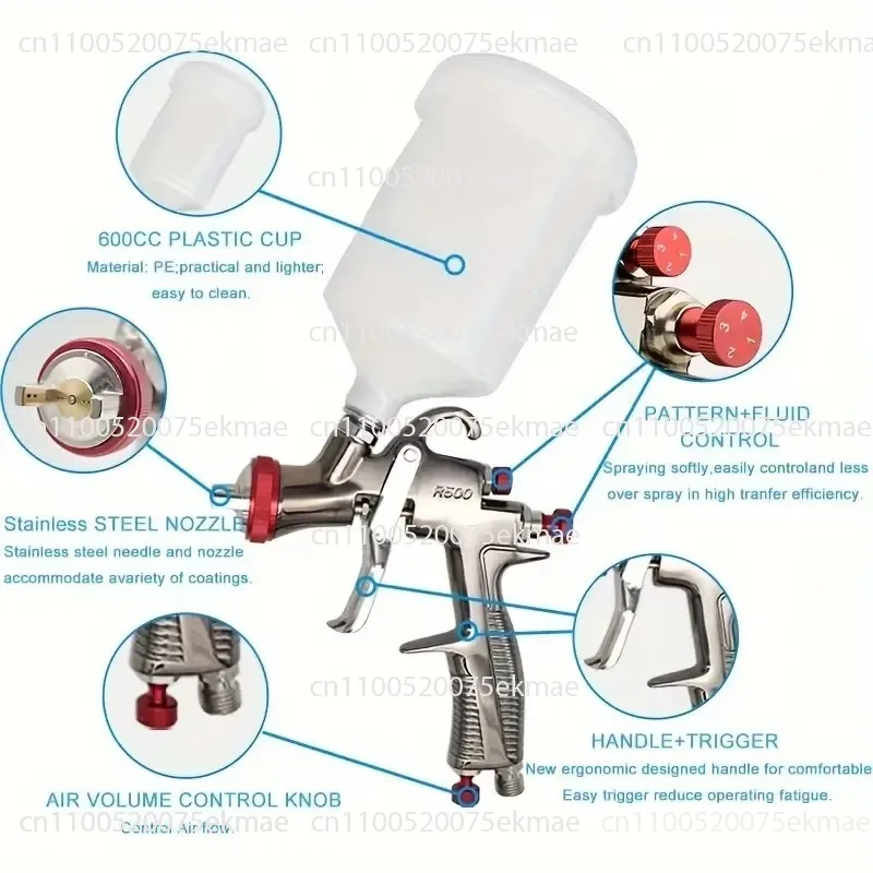 R500 Spray Gun LVLP Gravity Feed Car Paint Gun 1.3mm Nozzle 600cc Family Car Truck Paint Gun