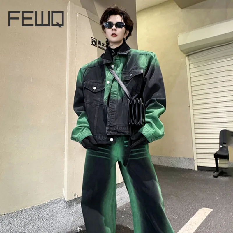

Мужской джинсовый пиджак и брюки FEWQ, свободный облегающий комплект в стиле High Street с длинным рукавом, винтажный зимний костюм, весна 2023, 24X4261