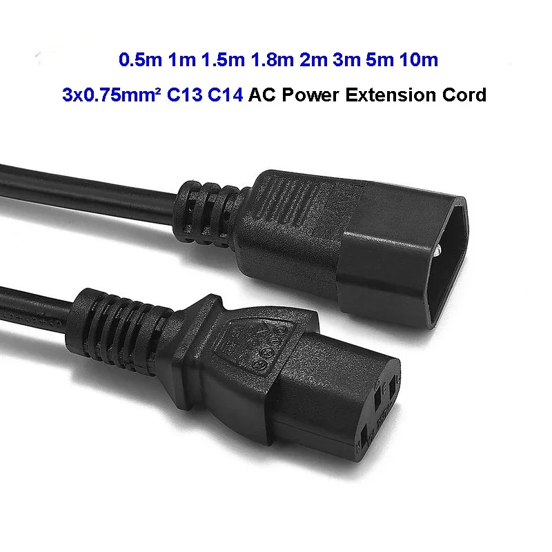 0.75mm² C13 C14 Power Extension Cable 1.5m 1.8m 2m 3m 5m 10m 18AWG IEC C13 To C14 Power Cord for PC Computer Monitor PDU LG TV