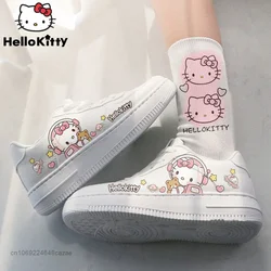 Sanrio Hello Kitty Shoes Women Cartoon Printed Board Shoes Y2k Girls Fashion Sneakers Cute Cinnamoroll Student White Flat Shoes