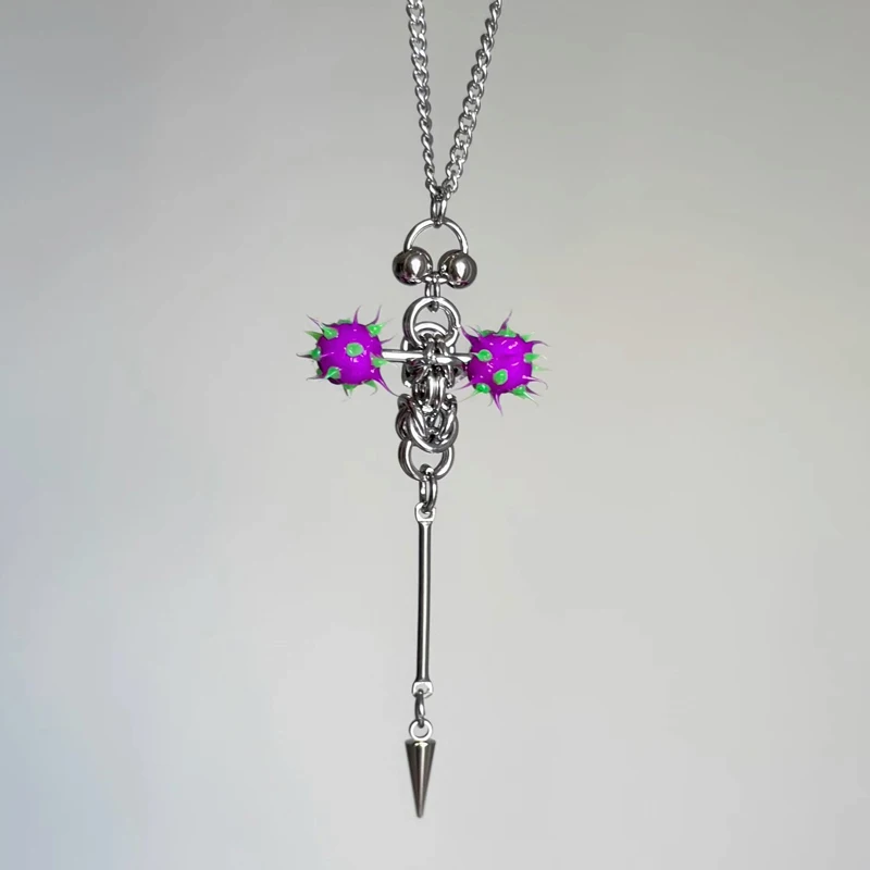 Collar con colgante de remache con pinchos morados para mujer, moda Punk, cadena de moda coreana, accesorios góticos, joyería