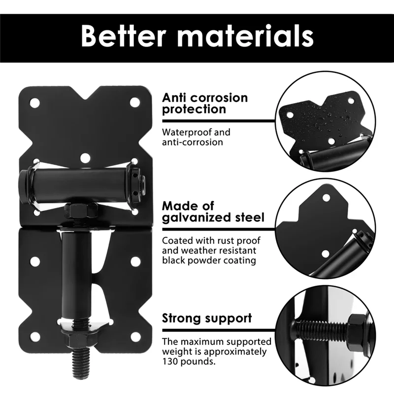 

M12K-2Pcs Adjustable Self-Closing Gate Hinges Heavy Duty Hardware For Shed,Fence And Door