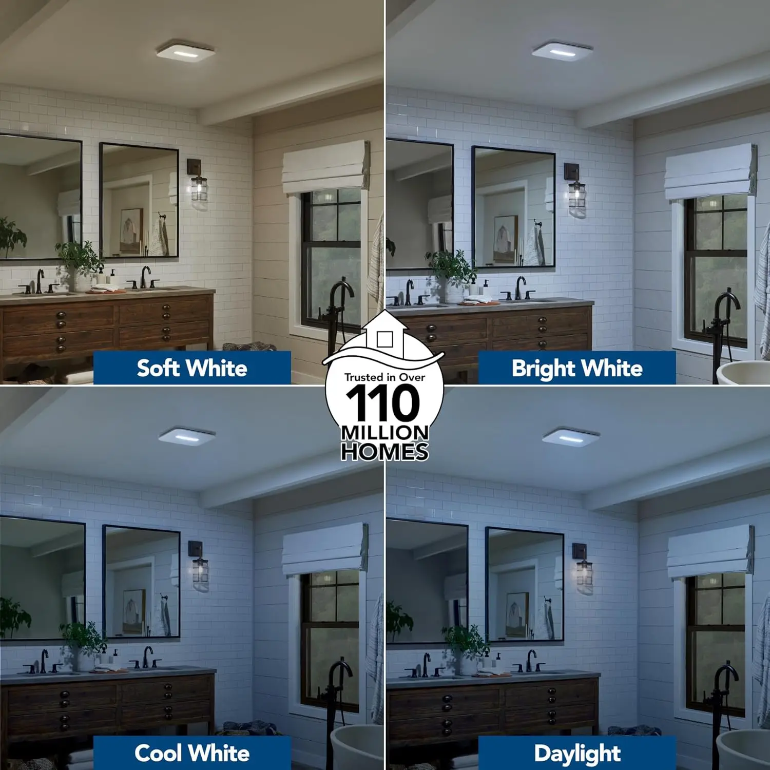 حمام 110 CFM AER110CCTK، 1.0 واحد، مع ضوء CCT LED قابل للتحديد، مروحة حمام ENERGY STARBath، أبيض