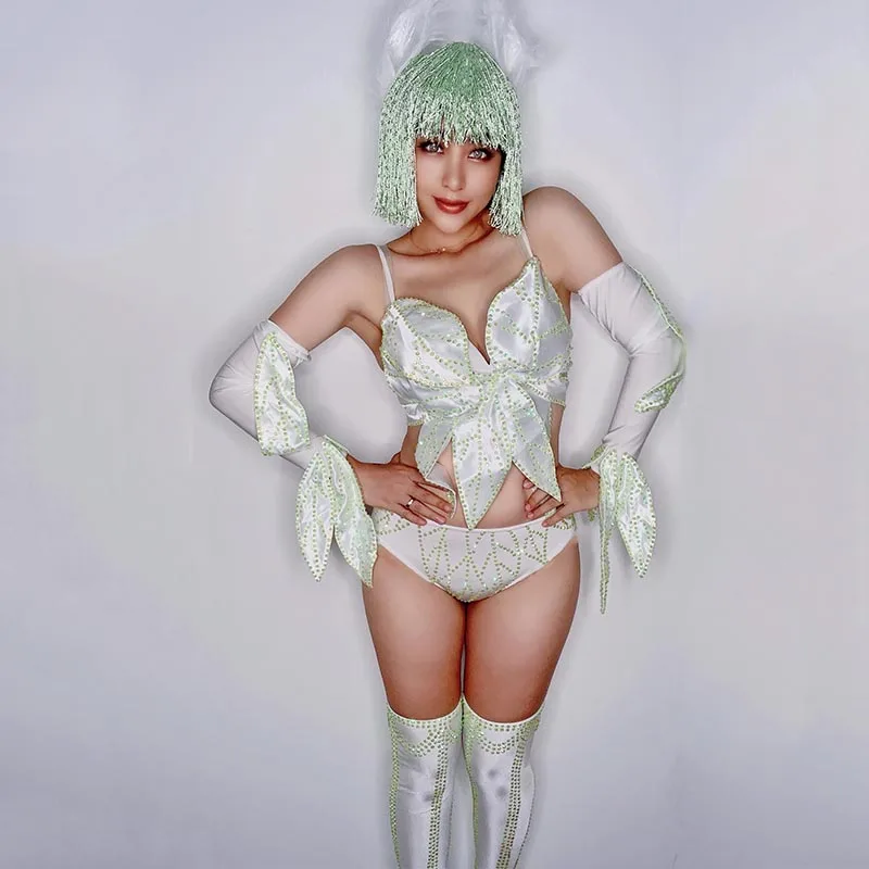 

Gogo Dancer Clothes Show Girl Green Stage Outfit Sexy Bikini Pole Dance Costume Nightclub Party Rave Wear Drag Queen Outfit 2771