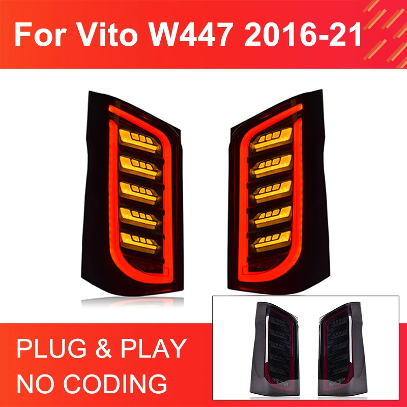 1 Pair LED Tail Light Assembly for Benz Vito W447 2016-2011 Tail lamps Plug and Play with LED Dynamic Turning Rear Tail lights