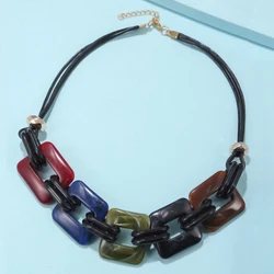 Vintage Geometric Multi Color Acrylic Decoration Pendant Bib Necklace for Women Rope Chain Jewelry Gifts