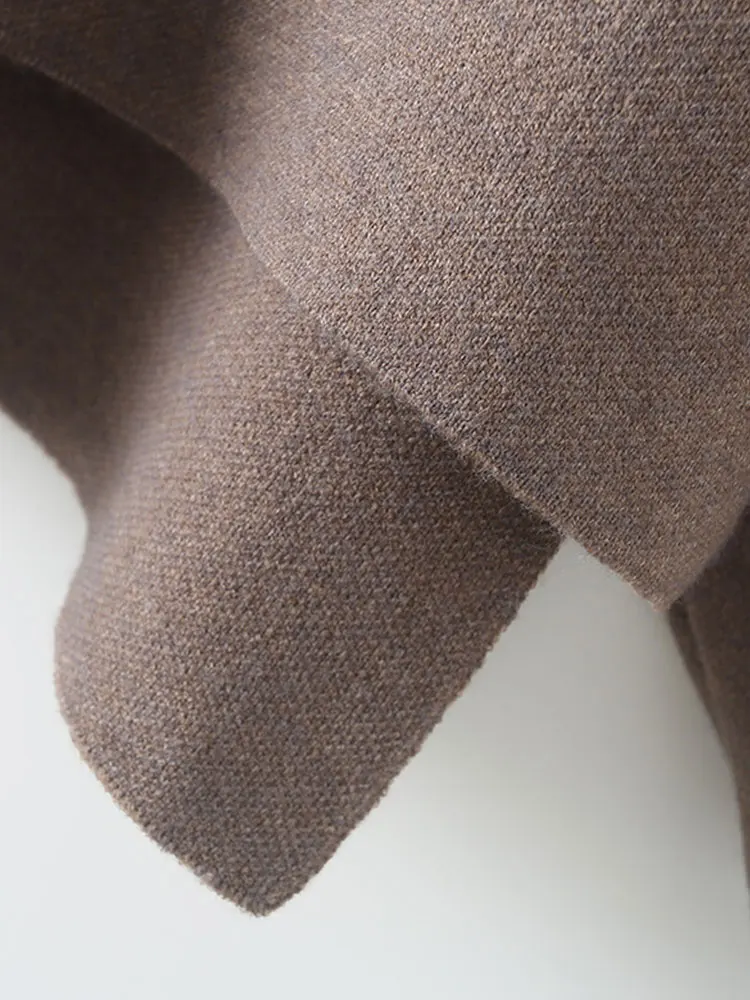 Autunno donna sciarpa asimmetrica allentata giacca in maglia manica lunga tinta unita Cardigan con spacco laterale a bottone singolo capispalla da donna